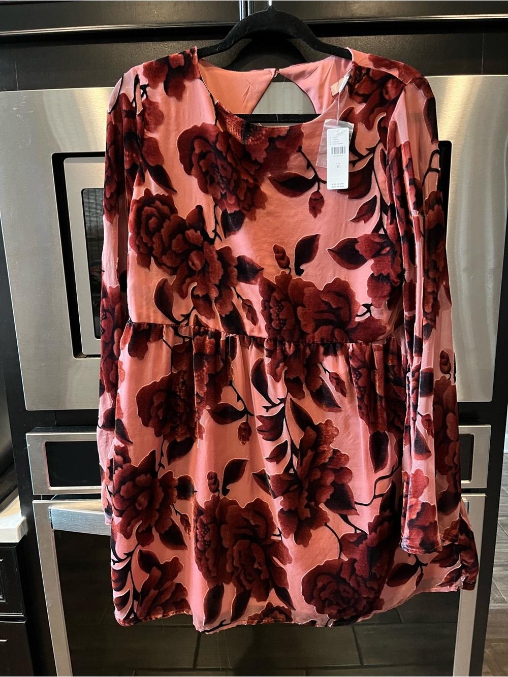 HUTCH Pink Velvet Floral Long-Sleeve mini Dress- Anthropologie